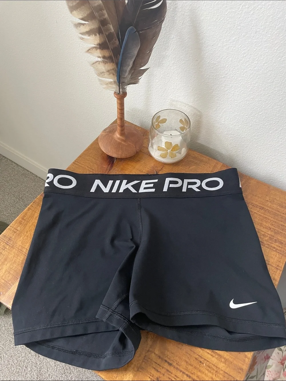 Nike Pro Black Women's Athletic Shorts with White Logo